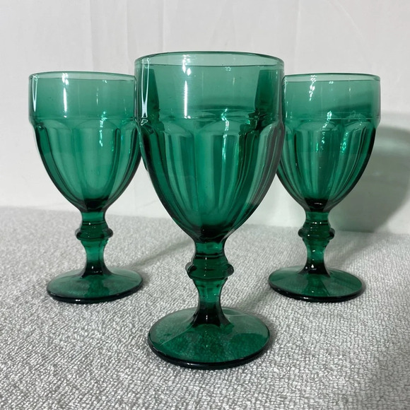 Vintage Libbey Glass Duratuff Gibraltar Juniper Green Water Goblets Set Of 3 - Picture 2 of 11